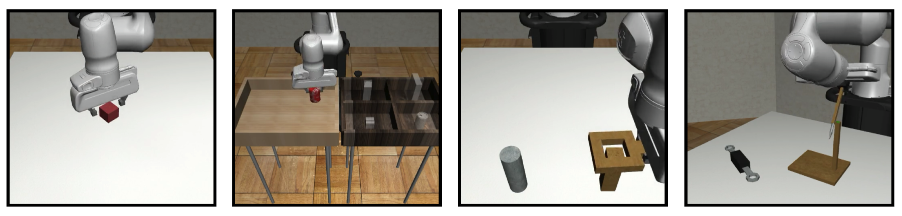 图3 Robomimic 四任务(难度递增):Lift、Can、Square、Tool Hang,图像观测